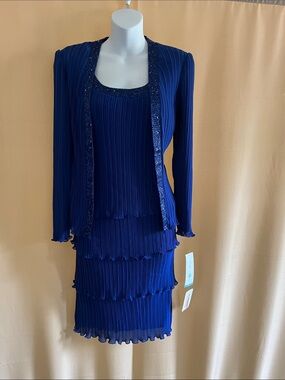 Patra Cobalt Blue Pleated Tiered Skirt Set